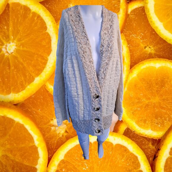 Free People Women's Tan Bumpy‎ Road Chunky Knit Button-Up Cardigan Size L - Picture 1 of 8